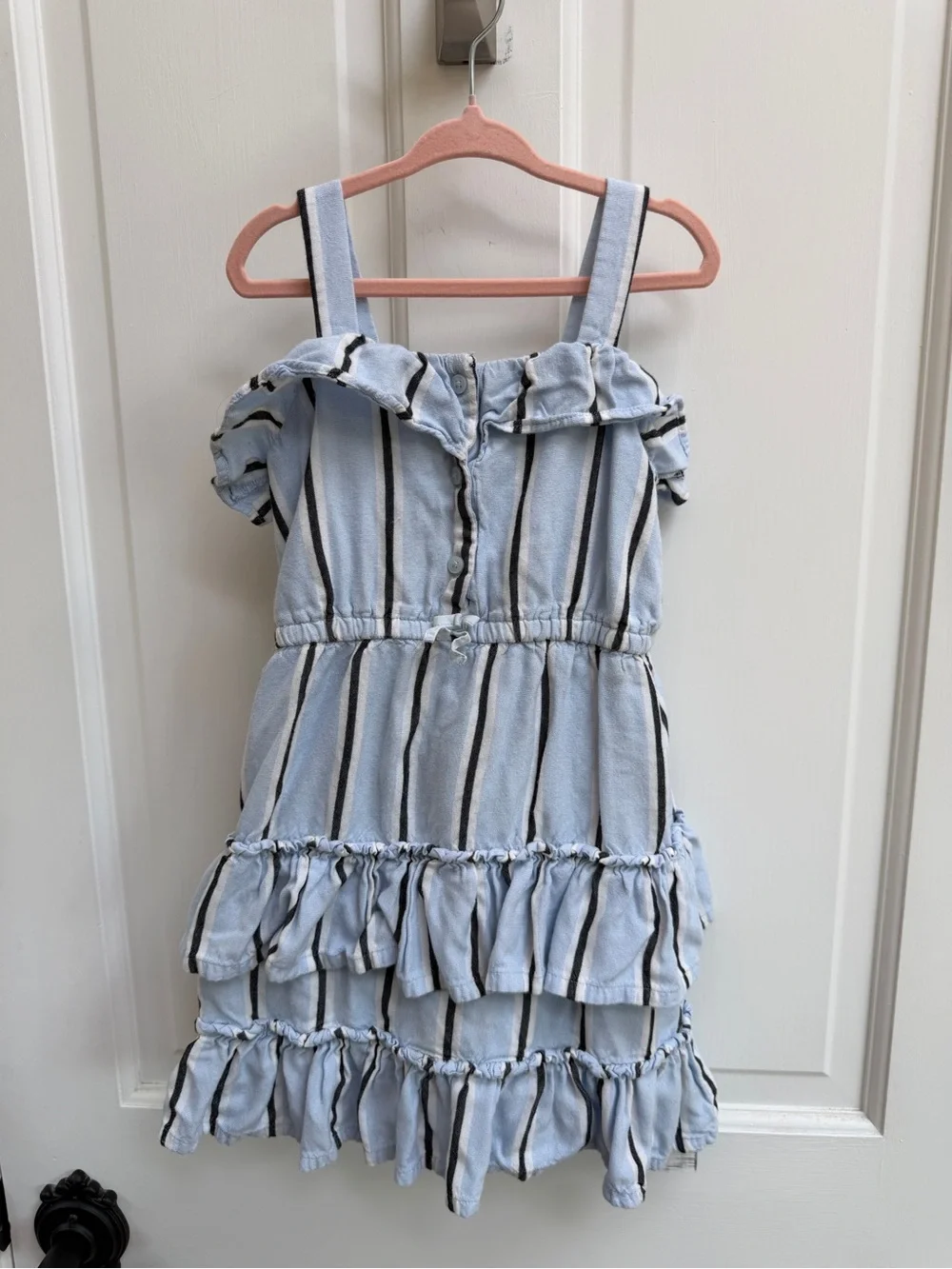 Janie and Jack Girls 5 Light Blue Striped Ruffle Sundress Sleeveless Dress Summe